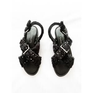 Black faux fur Sherpa sling back sandals